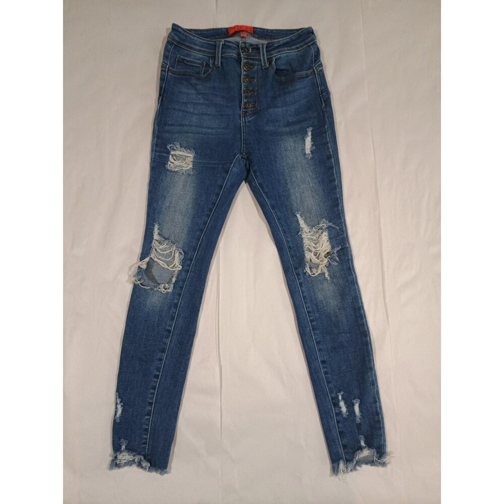 Wax Jean Butt I Love You Distressed Skinny Jeans Size 7/28 Medium Wash Raw Hem